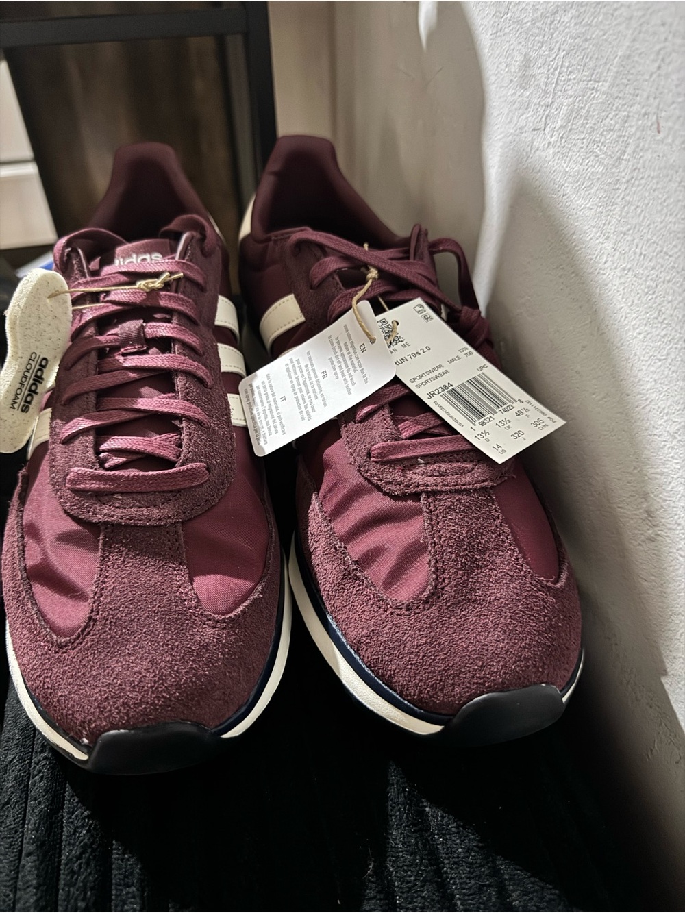 adidas Men’s Burgundy Suede & Textile Sneakers with White Stripes